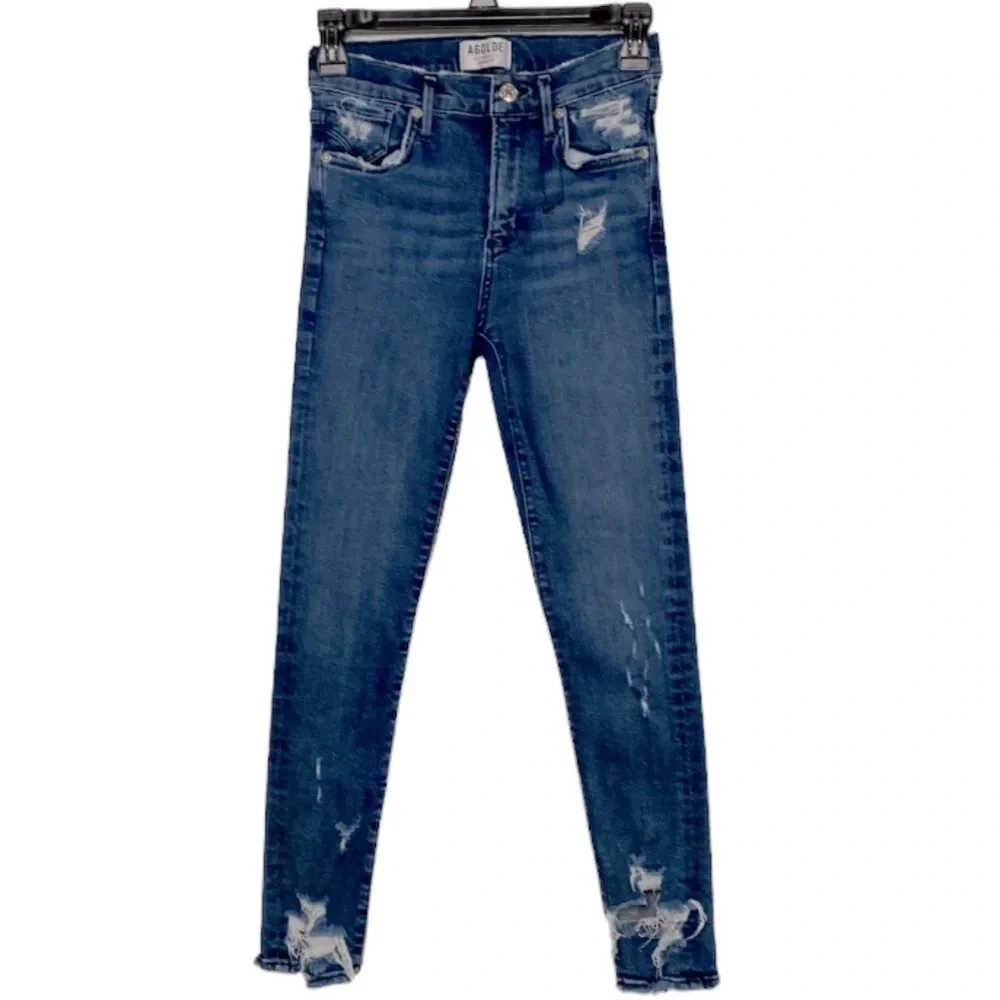 AGOLDE Sophie High Rise Skinny Crop Medium Wash Distressed Ripped Size 25